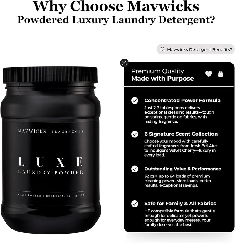 Mavwicks - Luxury Laundry Detergent Powder (Luxe) 32 Oz – Concentrated for Tough Stains and Odors, For All Washing machine types – Gentle on Fabrics - Image 2